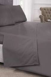 Percale Collection 180 Thread Count Percale Flat Sheet in Grey - Double