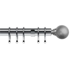 35mm Fixed Length Metal Curtain Pole Set Satin Silver Textured Ball Finial 160cm Silver Silver
