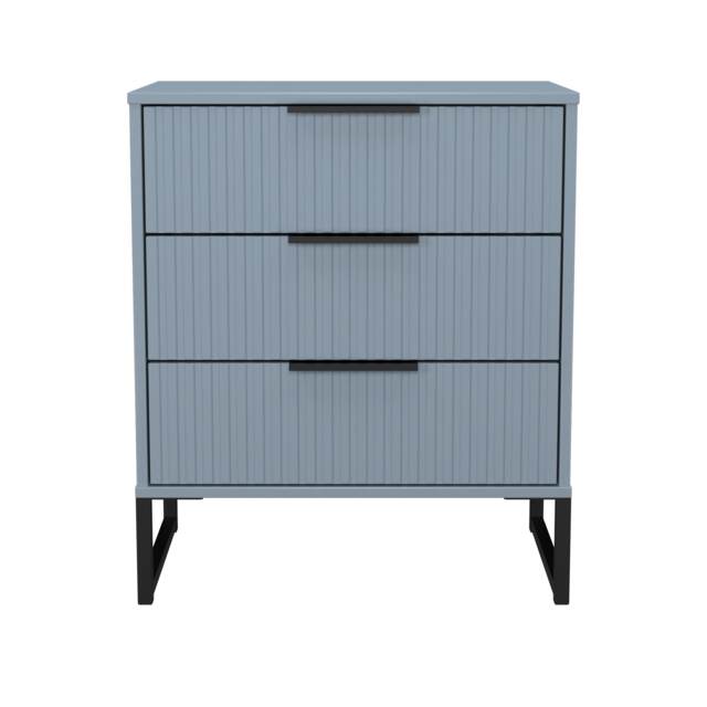 Menai 3 Drawer Midi Chest of Drawers in Denim Blue (Ready Assembled) Blue Denim Blue