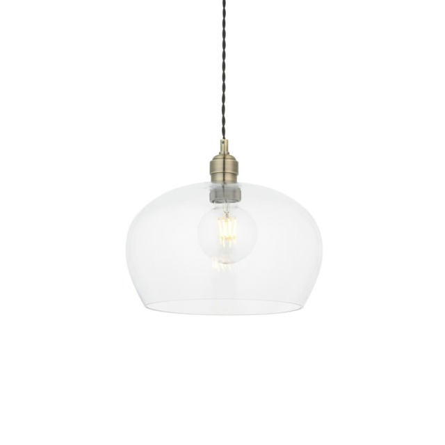 Livorno Single Pendant Ceiling Lamp, Antique Brass Plate, Glass