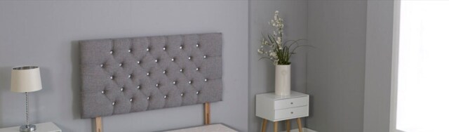 "Charcoal Grey Linen Studded Chesterfield Headboard Grey 4FT Small Double 26""inch Headboard"
