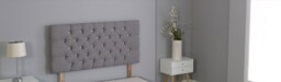"Charcoal Grey Linen Studded Chesterfield Headboard Grey 4FT Small Double 26""inch Headboard"