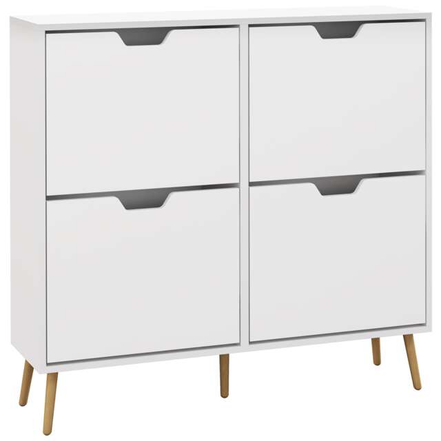 HOMCOM Modern Shoe Cabinet with 4 Flip Drawers and Adjustable Shelf, Hallway Shoe Cupboard Storage Organizer for 8-16 Pairs of Shoes, White