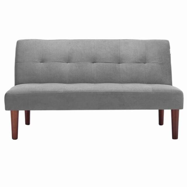 Living and Home Modern 2-Seater Convertible Sofa Bed with Wooden Legs - Grey Multi