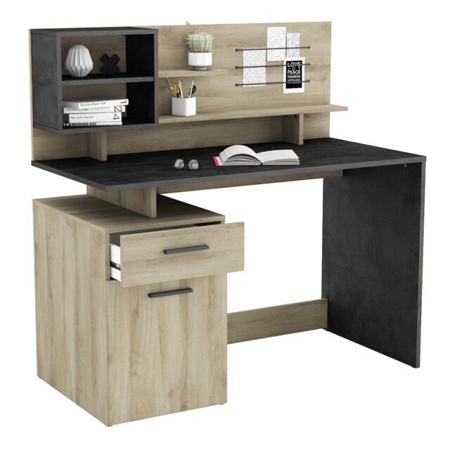 FURNICOMP Jade 1 Door 1 Drawer Black and Oak Office Desk