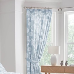 D & D Chrysanthemum Pencil Pleat Curtains Blue