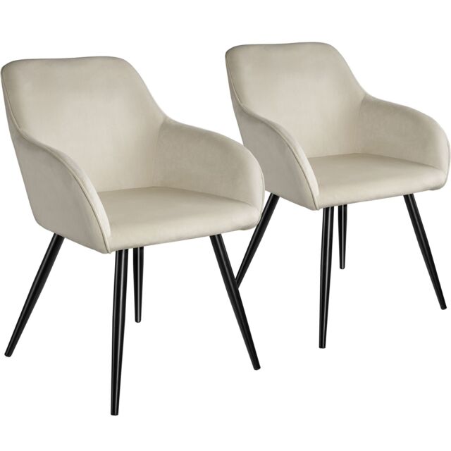 Dining Chair Marilyn - with armrests, padded, velvet look, black steel legs Cream cream/black 2