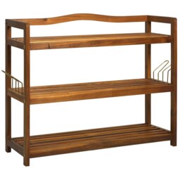 3-Tier Wooden Vertical Shoe Rack With Hanging Hooks Brown Brown