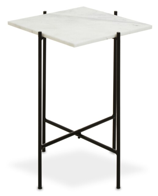 Interiors by Premier White Marble Side Table, End Table with Black Crisscross Base, Powder Coated Frame Side Table, Bedside Table White
