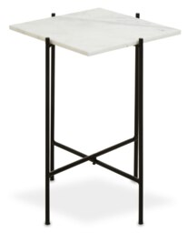 Interiors by Premier White Marble Side Table, End Table with Black Crisscross Base, Powder Coated Frame Side Table, Bedside Table White