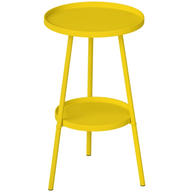 Outsunny Round Garden Table, 2-Tier Metal Patio Table Coffee Table, Yellow Yellow Yellow 32 x 32 x 51 cm
