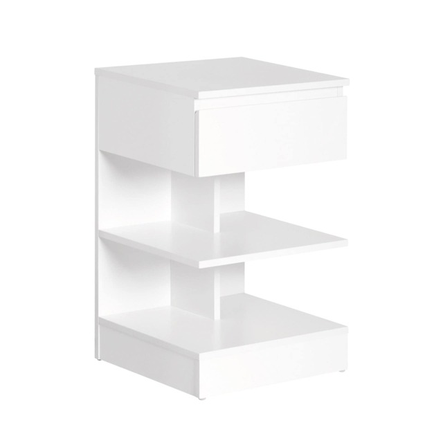 SoBuy FBT49-W,Modern E-Shape Nightstand with 1 Drawer and 2 Shelves