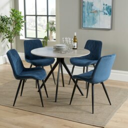Aspen Grey Oak Effect 100cm Round Dining Table with 4 Diamond Stitch Upholstered Fabric Chairs - Modern Dining Set Blue Blue One Size 1