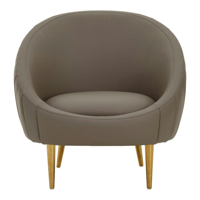 Muted Brown Faux Leather Armchair,Sturdy Curved Silhouette Ocassional Chair,Gold Finished Lounge Chair Brown