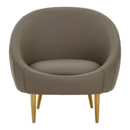 Muted Brown Faux Leather Armchair,Sturdy Curved Silhouette Ocassional Chair,Gold Finished Lounge Chair Brown