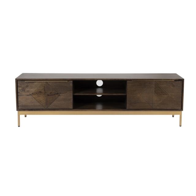 Zaine Carving TV Unit - Mango Wood - L40 x W160 x H46 cm - Dark Finish