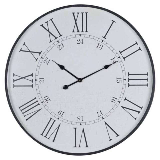 Large Embossed Station Clock - Wood - L8 x W80 x H80 cm - White