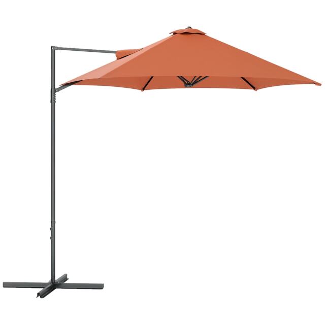 Outsunny 2.5M Garden Cantilever Parasol, Offset Roma Patio Umbrella Hanging Sun Shade Canopy Shelter with 360 Rotation and Cross Base, Orange Orange