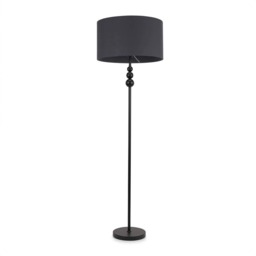 ValueLights Marissa Charcoal Grey Shade with Black Stacked Ball Floor Lamp and Bulb