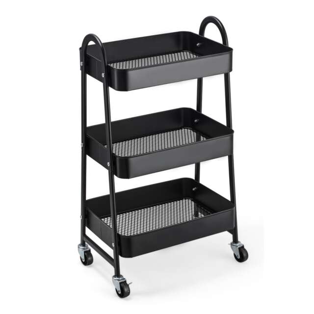 3 Tier Shelf Metal Slim Storage Trolley Cart with Castor Wheels Bathroom Organiser Black Black 3 Tier 1