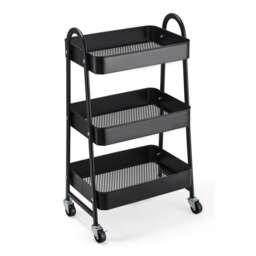 3 Tier Shelf Metal Slim Storage Trolley Cart with Castor Wheels Bathroom Organiser Black Black 3 Tier 1