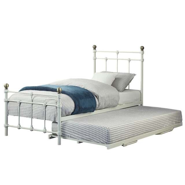 Bayford Traditional Single White Metal Bed Frame with Guest Trundle Bed White White Single