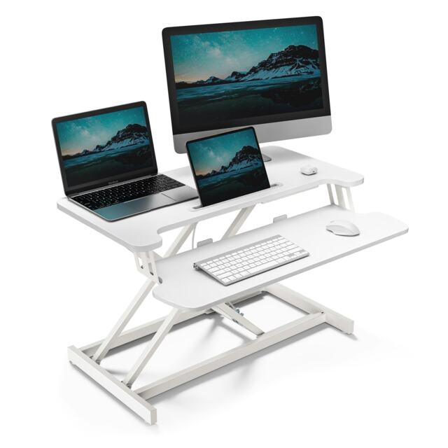 VonHaus Height Adjustable White Standing Desk Converter, 80cm Length White