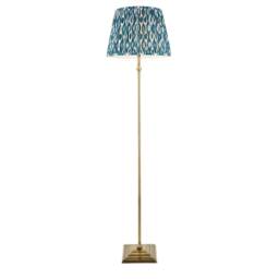 Lille Antique Brass Plate Floor Lamp with Marlin Blue Fabric Ikat Shade 40cm B22