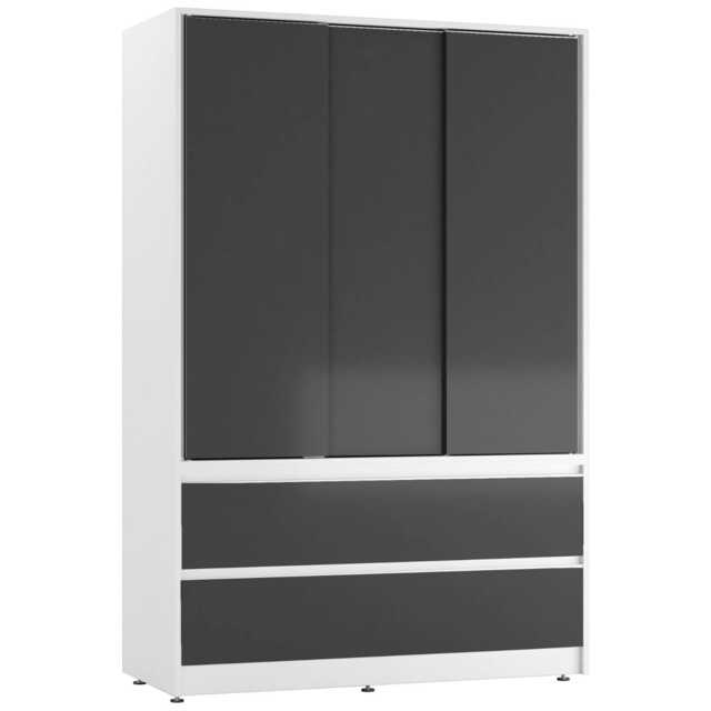 URBNLIVING 3 Sliding Door Wardrobe With 4 Drawers And Hanging Rail White Black Drawers 1