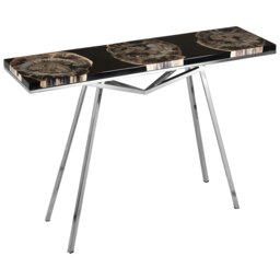 Elegant Design Black Resin And Silver Legs Console Tab, Unique Materials Hallway Table, Sturdy Console Table Black