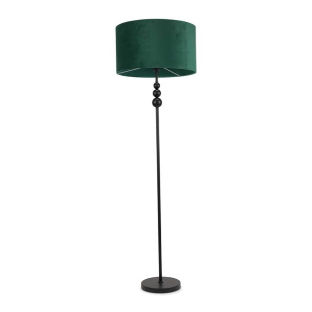 ValueLights Marissa Forest Green Velvet Shade with Black Stacked Ball Floor Lamp Green