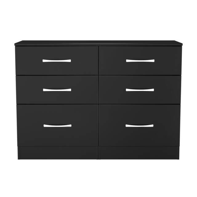 Hampshire 6 Drawer Wide Chest of Drawers in Black Matt (Ready Assembled) Black Black Matt