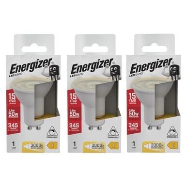 Energizer LED GU10 345lm 3.6W 3000K (Warm White) Dimmable Light Bulb - Pack of 3