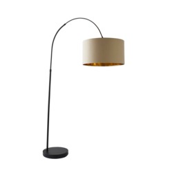 ValueLights Louis Black Arched Curved Floor Lamp Beige and Gold Shade and Bulb