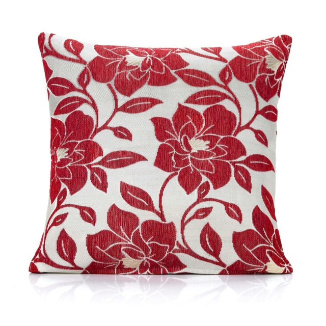 Peony Chenille 45cm x 45cm Red Cushion Set of 4 Red Cream 45cm x 45cm x 10cm 4