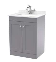 Balterley Swynnerton Traditional 2 Door Floor Standing Vanity Unit with Marble Basin, Satin Grey, 600mm
