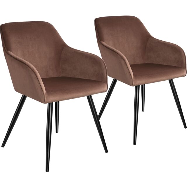 Dining Chair Marilyn - with armrests, padded, velvet look, black steel legs Brown brown/black 2