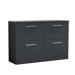Balterley Level Modern Bathroom 4 Drawer Floor Standing Vanity Unit with Laminate Worktop & Handles Grey Satin Soft Black