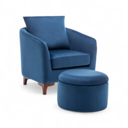 Velvet Blue Angela Accent Tub Chair with Ottoman
