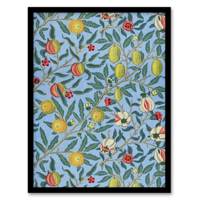 "Four Fruits Vibrant Pattern Vintage Framed Wall Art Print William Morris 12x16"""