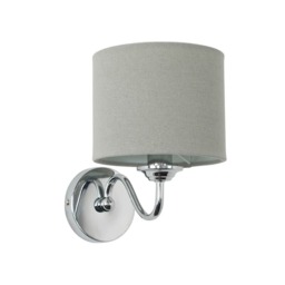 ValueLights Rocha Chrome Curved Arm Wall Light Fitting With Grey Linen Shade