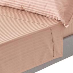 Homescapes Taupe Beige Egyptian Cotton Satin Stripe Flat Sheet 330 TC, Single Cream Single
