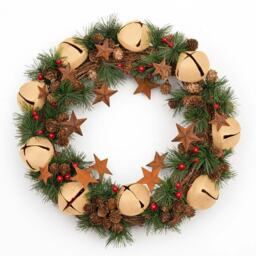 40cm Bells Stars Pine Green Christmas Wreath