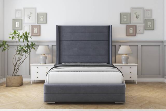 "Sloomy Sterling Steel Plush Bed Frame With 50"" Upholstered Wingback Headboard 5' King"