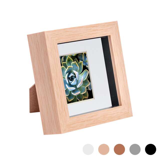 "Nicola Spring 4 x 4"" Photo Frame - Light Wood/White Mount - 3D Photo Frame Picture Frame Box Portrait Display Case (12.5 x 12.5cm)"