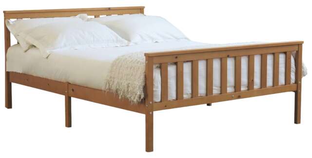 5ft King Size Oak finish wood wooden bed frame, pine wood oak wood finish bedstead Clear Oak finish King