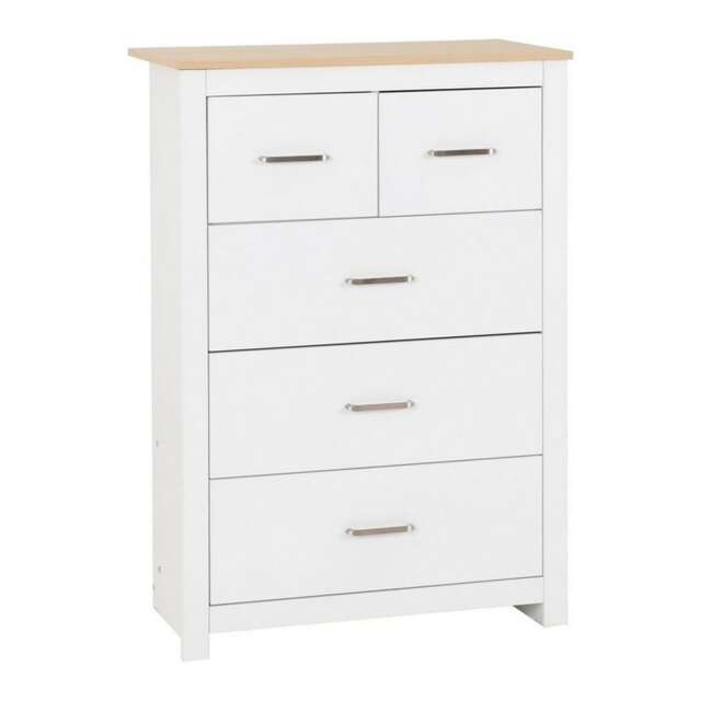 Portland 3+2 Drawer Chest - L40 x W80 x H114 cm - White/Oak Effect