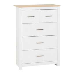 Portland 3+2 Drawer Chest - L40 x W80 x H114 cm - White/Oak Effect