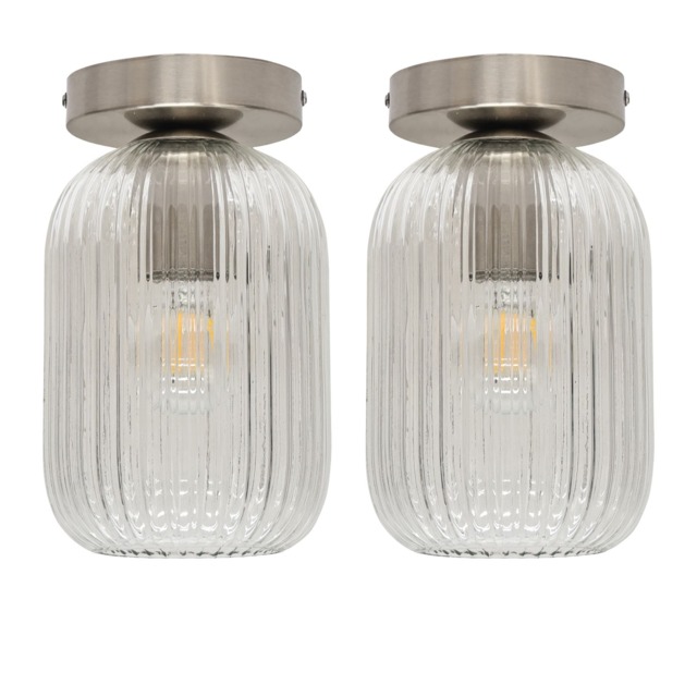 Set of 2 Batley - Clear Glass Satin Nickel Ceiling Light Fittings
