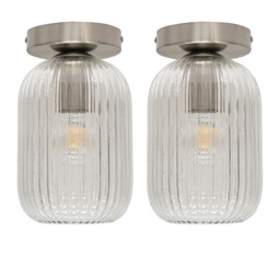 Set of 2 Batley - Clear Glass Satin Nickel Ceiling Light Fittings